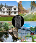 Expandable 3.5 Inch Aluminum Gutter Downspout Guards 4 Pack Leaf Filter Strainer Protectors surrounded by outdoor landscape scenes