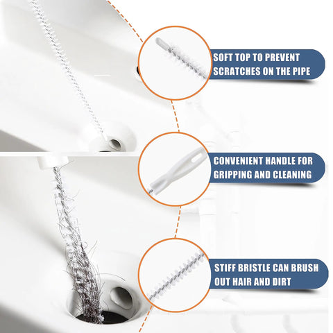 Pro Grade Long Reach Drain Clog Remover Kit With 35.5 Inch Auger And 25 Inch Hair Snake, Cleaning Brush highlights features.