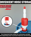 Heavy Duty Manual Drum Siphon Pump Works Like A Charm With Forty Eight Inch Flexible Hose Handles Chemicals Antifreeze And Def Fluid At Seven Gpm No Sweat Transfers From Standard Fifty Five Gallon Barrels with integrated hose storage.