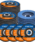 Front view of Trivd Prol flap discs, 4-1/2 in zirconia, 40/60/80/120 grit, 7/8 in arbor for angle grinder