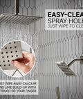Lava Odoro Square Rain Shower Faucet Set, Button Diverter Shower Faucet with 3 in 1 Handheld, Ceiling Mount Rainfall Shower System with 2 Shower Head, Valve Trim Kit, 12 Inch demonstrating easy-clean spray holes.