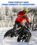 Cyclist on snowy trail with Two Pack Fat Tire With Tube For Ebike Mountain Snow Bike Heavy Duty High-Performance Wear-Resistant Tire 16 By 4.0 Inch Black Includes 2 Tubes And 2 Levers