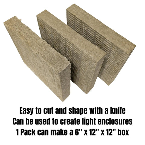 Heavy Duty Rigid Stone Wool Insulation Sheets 3 Pack 12x12x2 Inch Super Tight Acoustic Sound Dampening Panels for light enclosures.