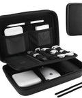 Open view of Hard Travel Electronic Organizer Case For MacBook Chargers Cables Power Bank Mouse Apple Pencil USB Drives And SD Cards Large Capacity EVA Gear Case With Durable Exterior And Soft Interior Padded Compartments