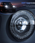 Close-up of Ultra Bright 7 Inch LED Headlights For Jeep Wrangler And Fullsize Trucks, DOT Sealed Beam with Gradient Halo.