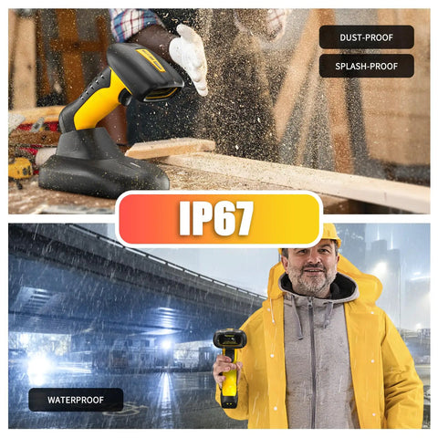 Rugged Industrial Bluetooth Barcode Scanner With Charging Dock, 2D And 1D Wireless Reader, IP67 Waterproof, hands-free use in harsh conditions