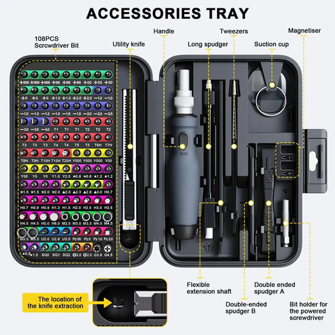 Mini Precision Screwdriver Set With Color Coded Bits And Built In Magnetizer, 132 In 1 Micro Magnetic Repair Kit open view