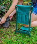 Person using Heavy Duty Garden Kneeler And Seat With Two Tool Pouches, Foldable Garden Bench Stool, Portable Kneeling Chair for planting