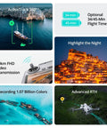 Collage of the Ultra Lightweight 4K Drone With Camera For Beginners, 249g, 34 Minute Flight Time, 20km Video Transmission features