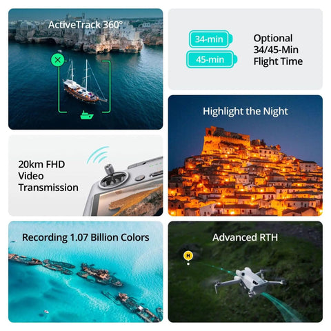 Collage of the Ultra Lightweight 4K Drone With Camera For Beginners, 249g, 34 Minute Flight Time, 20km Video Transmission features