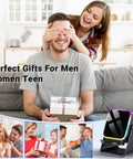 Induction And Bluetooth 5.3 Speaker With Phone Stand 5 In 1 Wireless Audio shown as a gift next to happy people.