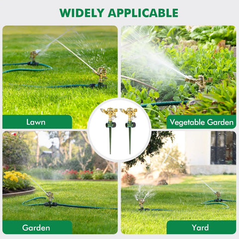 Heavy Duty All Metal Impact Sprinkler With Zinc Alloy Head On Sturdy Spike Base Delivers 360 Degree Coverage And Easy Adjustable Arc For Workhorse Large Area Lawn And Garden Irrigation