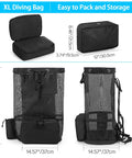 XL Mesh Scuba Diving Bag Backpack For Fins Mask Wetsuit Snorkeling Gear, Large Empty Bag Only, Patent Design shown flat and upright