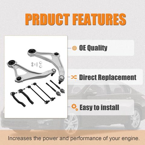 Front Suspension Kit For Nissan Altima 2013 2014 10 Piece Replacement Front End Parts Set Designed To Restore Ride Comfort Handling And Stability With Quality Components For A Smooth Confident Drive, OE quality front control arms and tie rods