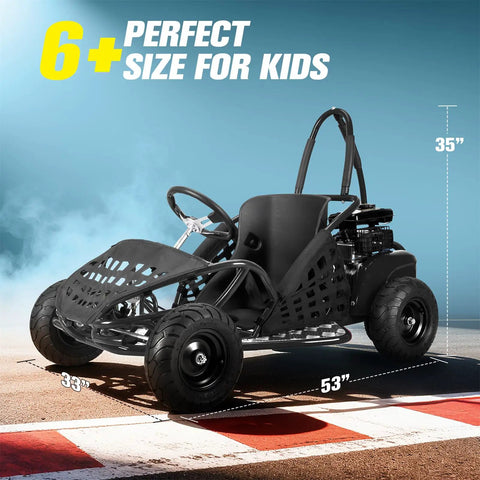 79cc 4 Stroke Gas Go Kart For Kids And Teens With 2.5HP Power, EPA Approved, Steel Tubular Frame, Black Off Road Fun