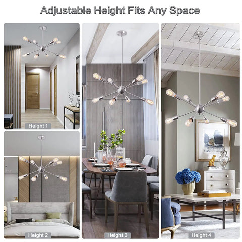 4 Images of 23.6 Inch Sputnik Chandelier With Brushed Nickel 8 Light Ceiling Fixture Adjustable Height Hanging Light