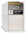 Filtrete furnace air filter, 20x25x1, MPR 300 MERV 5, 6-pack, white pleated filter with orange grid