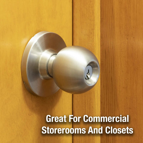 Storeroom Cylindrical Ball Knob Lock Commercial Grade 2 Brushed Chrome Finish Heavy Duty Inside Knob Unlocks Outside Knob