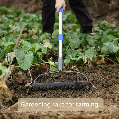 Heavy Duty Garden Rake With Long 182 Cm Handle 14 Tines Steel Yard Tool For Loosening Soil in garden bed