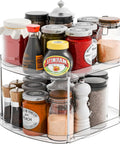 2 Tier Pantry Lazy Susan Organizer For Kitchen Cabinets And Pantry Storage, 12 Inch By 10 Inch Square Turntable, Rotating Spice Rack