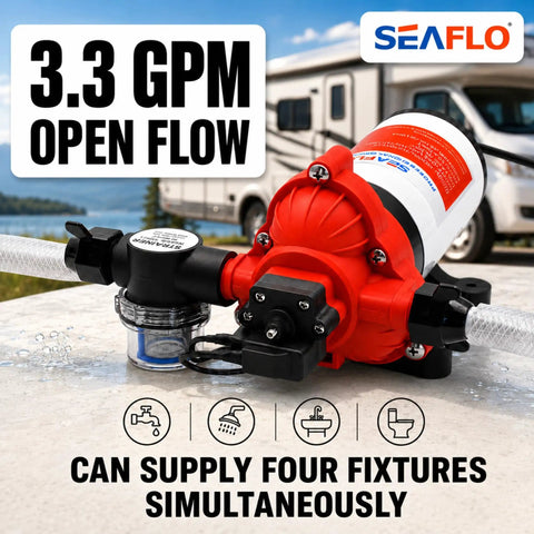 3.3 GPM 45 PSI Self Priming Fresh Water Pump For RV And Caravan With Automatic Demand And Smart Pressure Switch 115V AC
