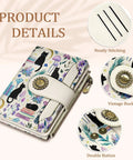 Cute Black Cat Wallet For Women RFID Blocking Bifold with Zipper Coin Pocket, PU leather, vintage buckle, neat stitching