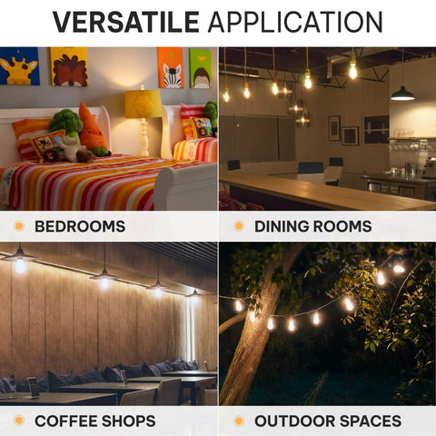 Versatile application of Vintage LED Edison Bulbs 60W Equivalent For Home Decor in various indoor and outdoor settings.
