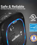Pulsar Plus Level 2 EV Charger 40 Amp 240V Home Wall Mount Fast Charging Works With All EVs J1772 25ft Cable NEMA 14 50 Outdoor Indoor EVSE Energy Star UL Certified Assembled In USA closeup showing UL and Energy Star certifications and blue LED trim