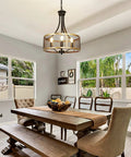 Four Light Industrial Pendant Lighting With Black Square Frame Rustic Farmhouse Chandelier in dining room