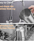 17 Ounce Electric Milk Frother And Steamer With Stainless Steel Jug being washed and placed in dishwasher for cleaning
