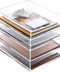 Clear Acrylic 4 Tier Stackable Desk Organizer Trays For A4 And Letter Papers Files Folders And Office Supplies Modular Desktop Storage Shelf For Home And Office Organization Keeps Your Desk Setup On Point