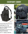 Hardcore Single Shoulder Tactical Sling Bag For Rapid Weapon Shouldering, Built Tough With Ripstop Nylon, sleek black finish, 18x10.5x7 inch size.