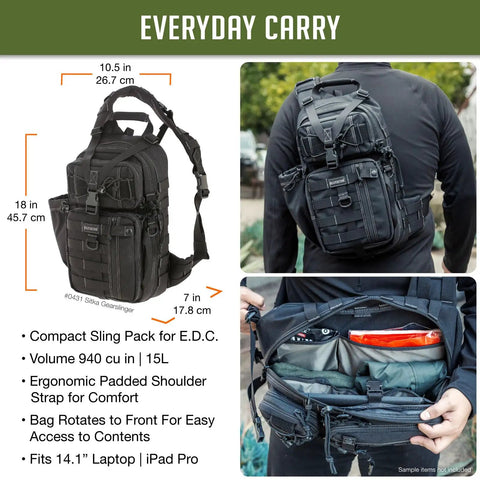 Hardcore Single Shoulder Tactical Sling Bag For Rapid Weapon Shouldering, Built Tough With Ripstop Nylon, sleek black finish, 18x10.5x7 inch size.