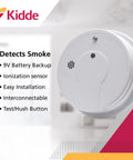 Hardwired Smoke Alarm Kit With 9 Volt Battery Backup, Interconnectable 120V Wiring, mounted on ceiling, white, 6 pack
