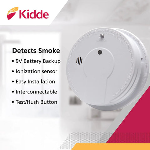 Hardwired Smoke Alarm Kit With 9 Volt Battery Backup, Interconnectable 120V Wiring, mounted on ceiling, white, 6 pack