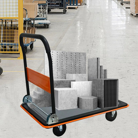 Heavy Duty Flatbed Cart And Hand Truck With 660 Lb Capacity Folding Design For Easy Storage carrying blocks in a warehouse.