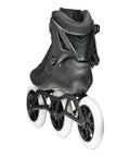 Rear view of BOA 125 Inline Skates for Adults with carbon vented shell and three white 125mm wheels.