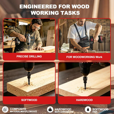Hardcore 20 Piece Countersink Drill Bit Set With Tapered Bits Wood Plug Cutters Depth Stop Rings And Hex Keys For Dead Fast Finish Prep Work Every Damn Time used for precise drilling in softwood and hardwood.