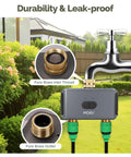 WiFi Sprinkler Timer For 2 Zone System With Brass Inlet And Outlet Water Timer attached to garden faucet