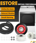 Dryer Repair Kit With Drive Belt Idler Pulley And Drum Roller Set For Cabrio Duet Style Dryers DIY Friendly Easy Install Replaces 4392067 661570 279640 WPW10314173 And Related Models with parts shown in front of a dryer image.