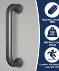 Heavy Duty 12 Inch Black Metal Handrails for Indoor and Outdoor Safety, Sturdy Grab Bars for Elderly With 440 Lb Load Capacity, Wall Mounted Stainless Steel Banister Set (2 Pack) for Stairs, Bathrooms, and Daily Use - polished stainless steel grab bar on wall
