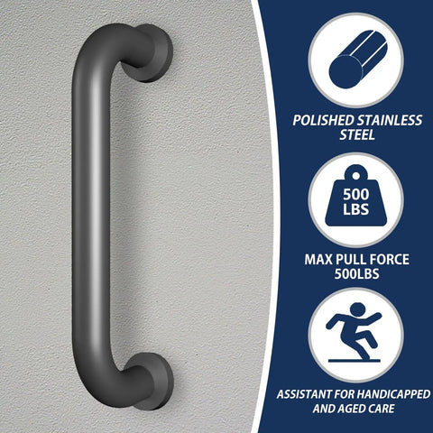 Heavy Duty 12 Inch Black Metal Handrails for Indoor and Outdoor Safety, Sturdy Grab Bars for Elderly With 440 Lb Load Capacity, Wall Mounted Stainless Steel Banister Set (2 Pack) for Stairs, Bathrooms, and Daily Use - polished stainless steel grab bar on wall