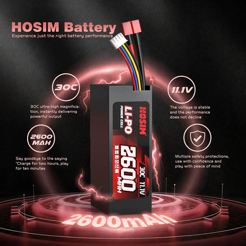 Beefy 2 Pack 11.1V 2600mAh LiPo Battery for Brushless RC Cars Trucks Boats, 30C High Discharge, 3S Power, battery with specs