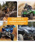 Four ATVs in different off-road scenarios; use with Five Sixteenth Inch Safety Steel Latch Winch Clevis Slip Hook With 14,000 Lbs