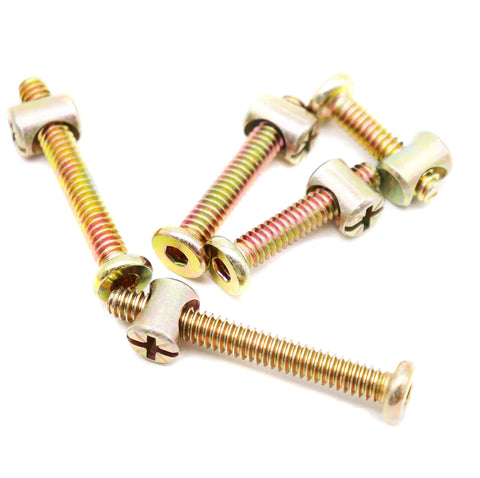 1/4-20 Zinc Plated Hex Socket Cap Bolts And Barrel Nuts Assortment Kit close-up on bolts and nuts for cribs, beds, cots, chairs