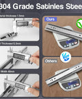Heavy Duty 10 Inch Drawer Slides Set Built Tough, stainless steel measurements, 1 pair side mount rails, accurate size details