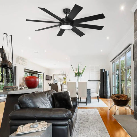 Black Ceiling Fan With Light And Remote Dimmable Fan Light For Indoor And Outdoor Use 48 Inch Stepless Color Temperature Memory Function Night Light Mode Patio Ready Over 5000 CFM ABS Blades in modern living room