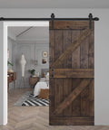 Solid Wood Barn Door 36 Inch By 84 Inch Kona Coffee Finish With Hardware Track Kit in modern bedroom entryway