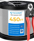 Premium One Eighth Inch Deck Railing Cable 450 Feet With Cutter Heavy Duty Stainless Steel Aircraft Cable 7 By 7 Construction