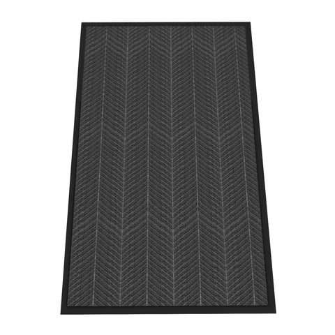 Heavy Duty Door Mat 3Ft By 6Ft Striped Brush Entrance Rug With Rubber Backing, black and grey pattern, for indoor outdoor use